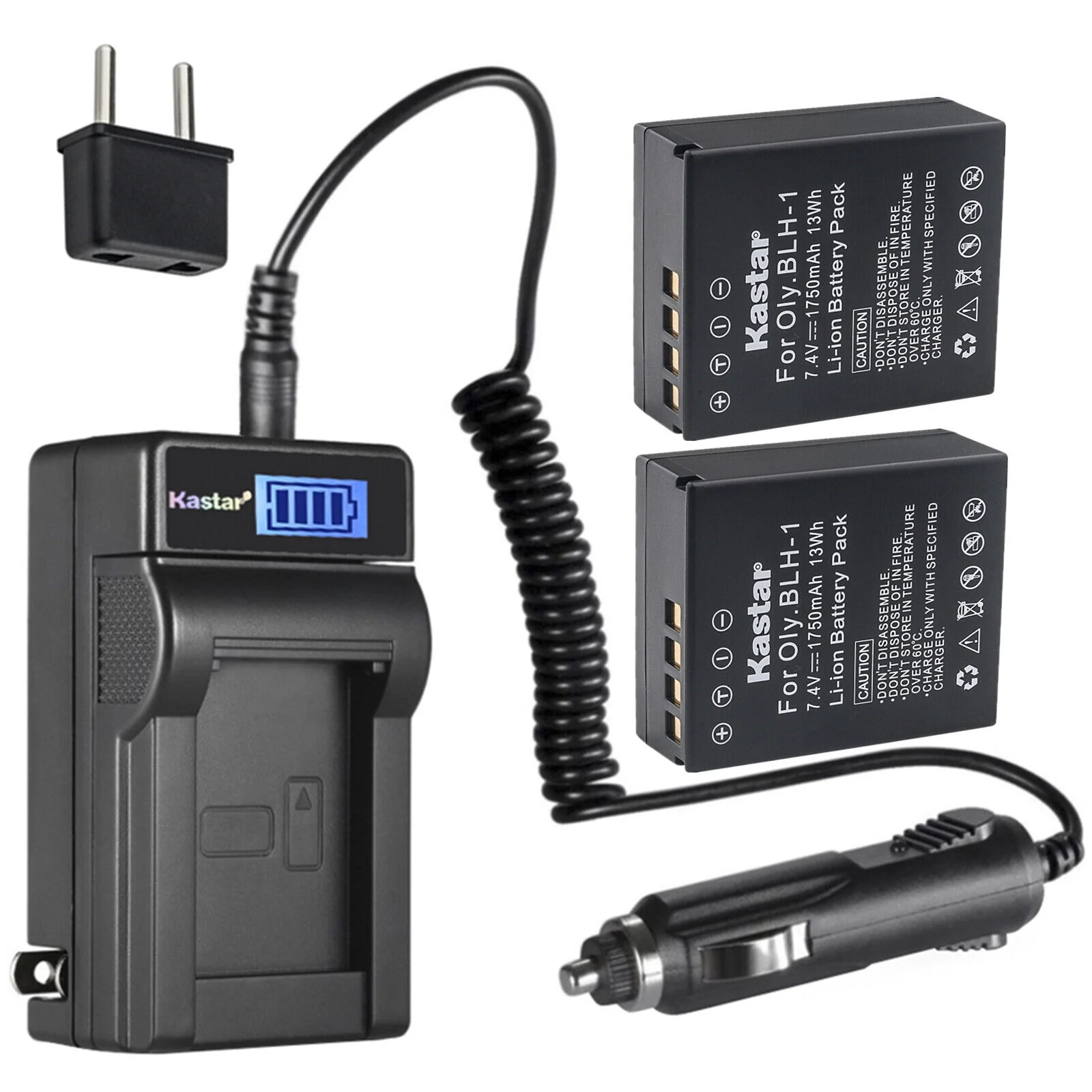 Kastar 2-Pack Fully Decoded Battery and LCD AC Charger Compatible with Olympus BLH-1, BLH-01, PS-BLH1, BCH-1, OM-D E-M1 Mark II, OM-D EM1 Mark II, OM-D E-M1 MARKII, OM-D E-M1 MARK2, OM-D E-M1X EM1X