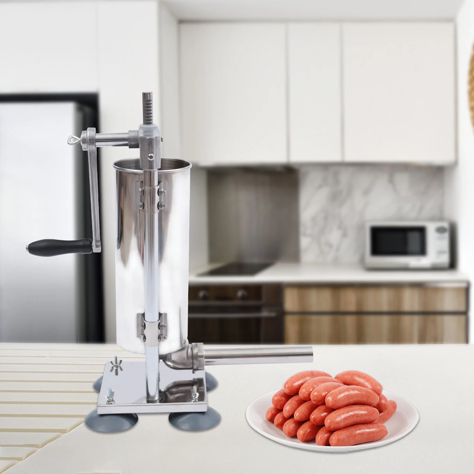 OUKANING 3L Vertical Hand-crank Sausage Maker Meat Filler Machine Sausage Stuffer Meat Press Stainless Steel with 8 Tubes
