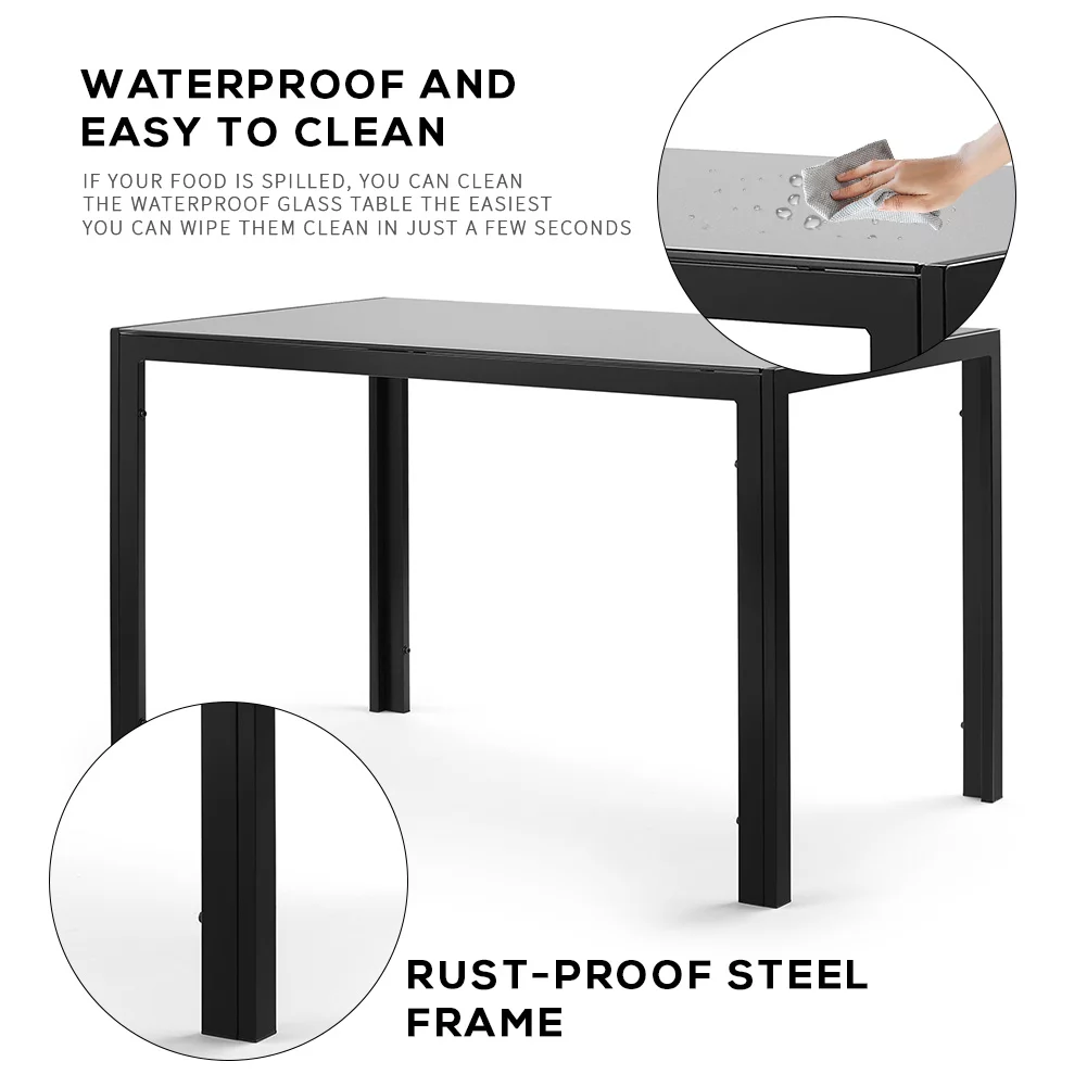 Recaceik Glass Dining Table and 4 PU Leather Chair, Suit 4-6 families, Kitchen Table 29.5