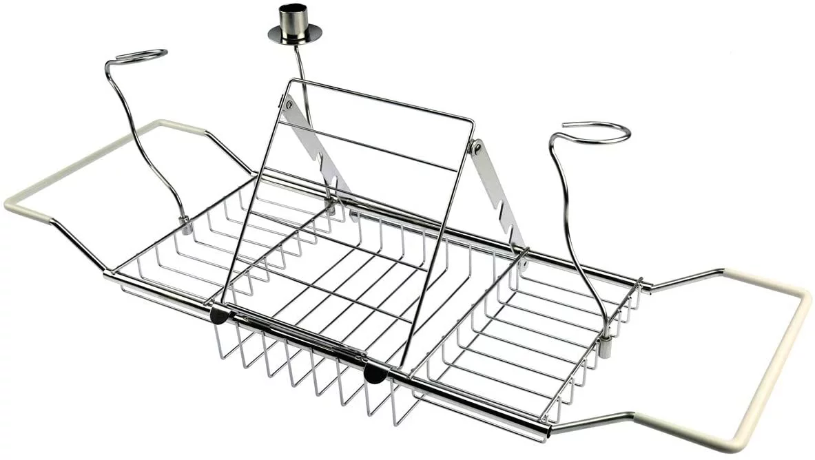 Bathroom Trays with Reading Rack and Wine Glass Holder Bathtub Caddy with Candle Holder