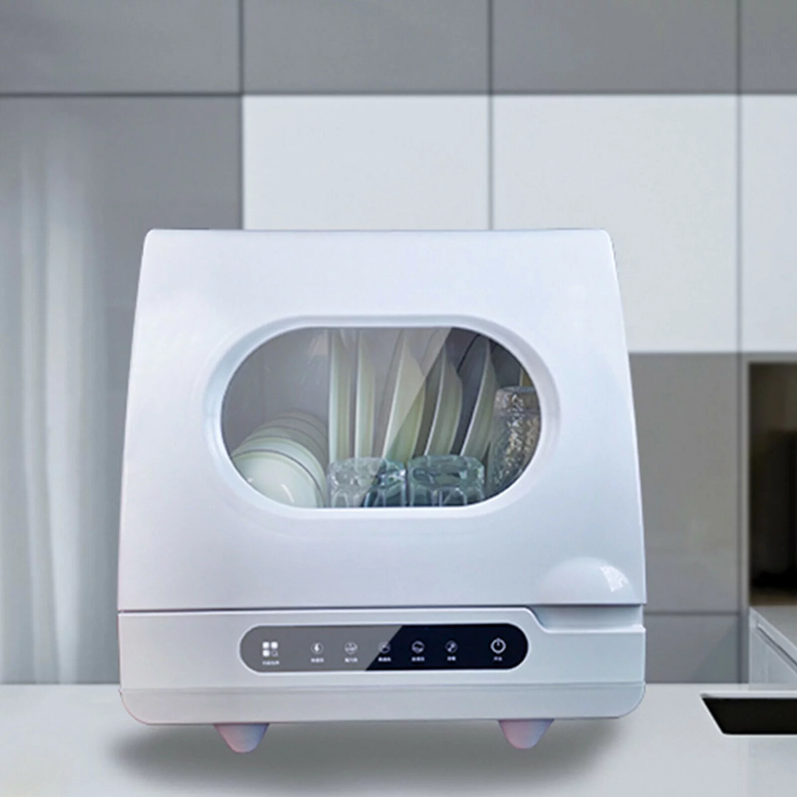 OUKANING 1200W Portable Countertop Electric Dishwasher, 5 Washing Mode 2-6 Sets Capacity 110V