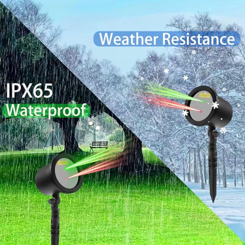 Laser Projector Lights Outdoor for Christmas, Motion Laser Christmas Lights Projector, Red & Green Stars Starry Show Dynamic Patterns for Xmas Seasonal Decorative Lighting House Wall