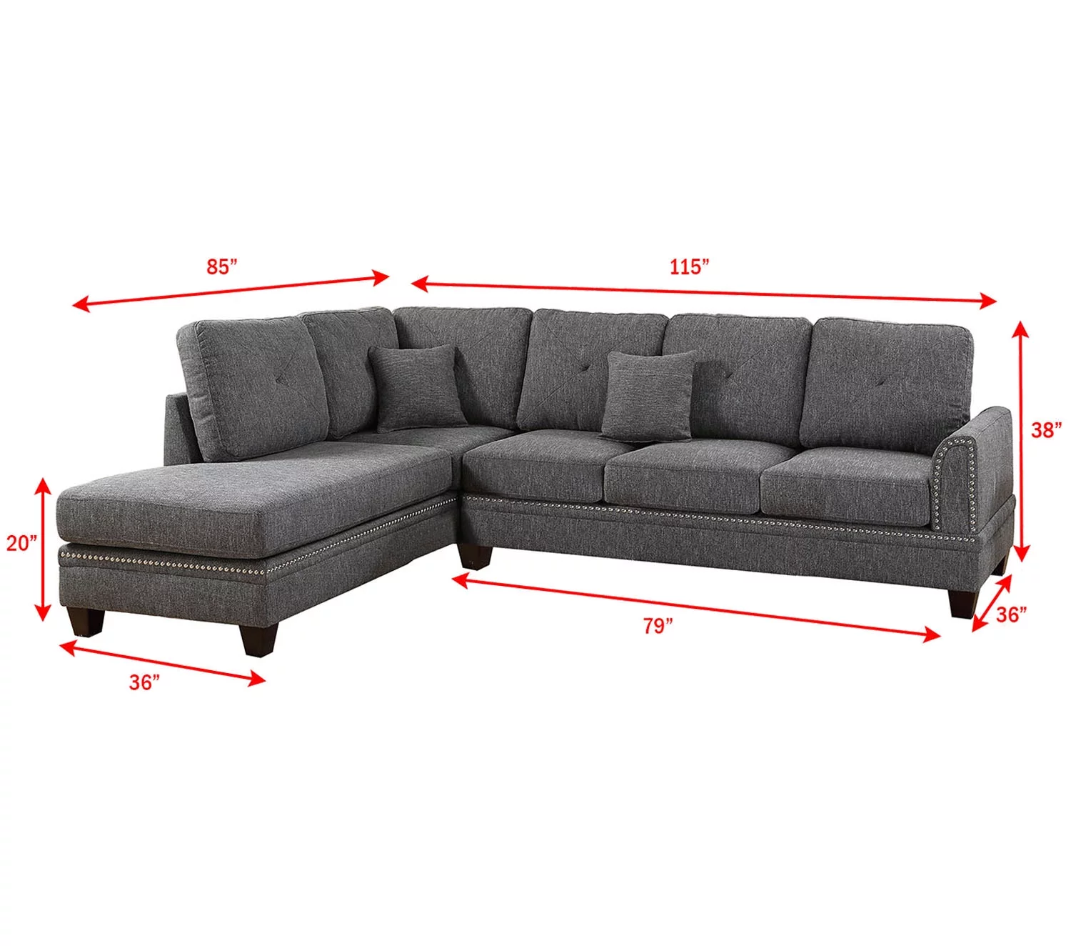 Bobkona Bandele Sectional in Ash Black.