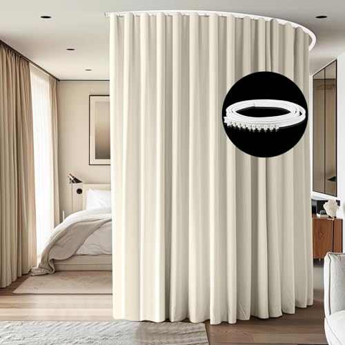 Room Divider Curtains Ceiling Mounted Track Sets Extra Wide Blackout Curtain Flexible Tracks for Bedroom Privacy Partition Separator, 1 Panel Black Drape and White Rail, W8.3 x H7ft