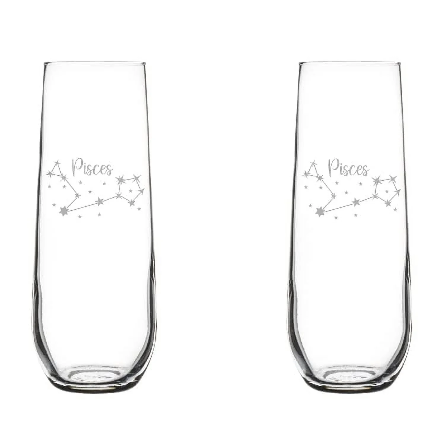Set of 2 Glass Champagne Flutes Sparkling Wine Glasses Star Zodiac Horoscope Constellation 8.5 oz Stemless (Pisces)