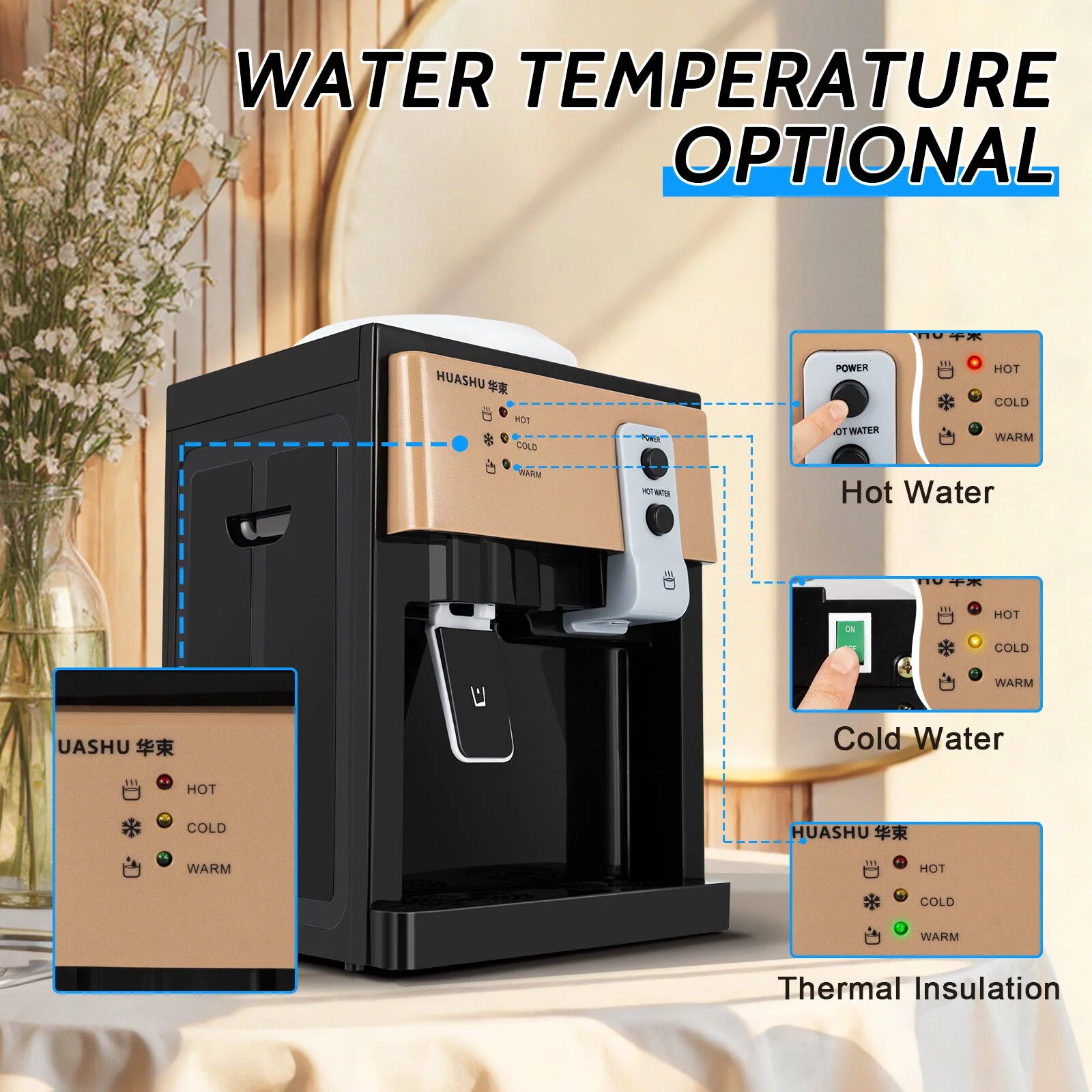 MIDUO Black Electric Hot Cold Water Dispenser Home Office Dispenser