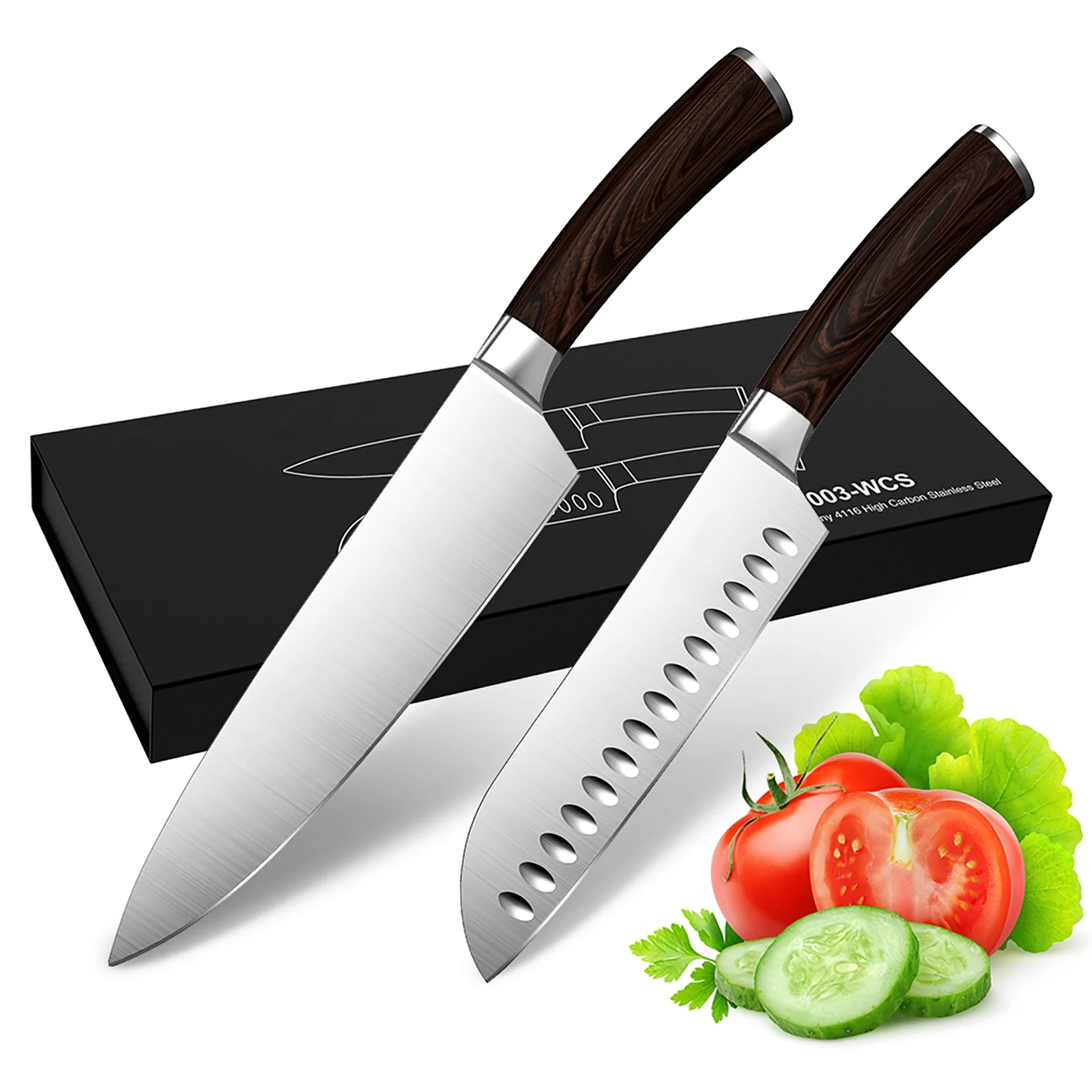 Homgeek Kitchen Knife Set, Professional German High Carbon Kitchen Knives, 2 Piece Stainless Steel Sharp Blades with Gift Box, Ergonomic Handle Include Chef Knife & Santoku Knife