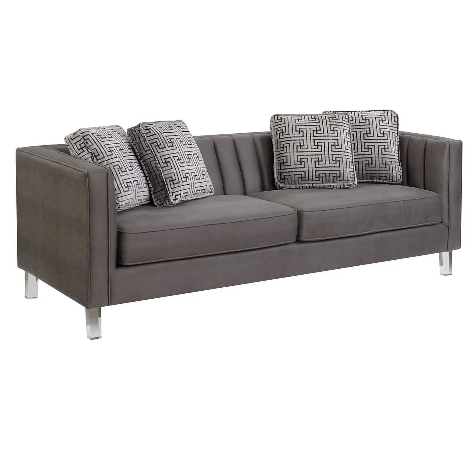 HomeFare Chic Acrylic Leg Iron Channeled Sofa Grey
