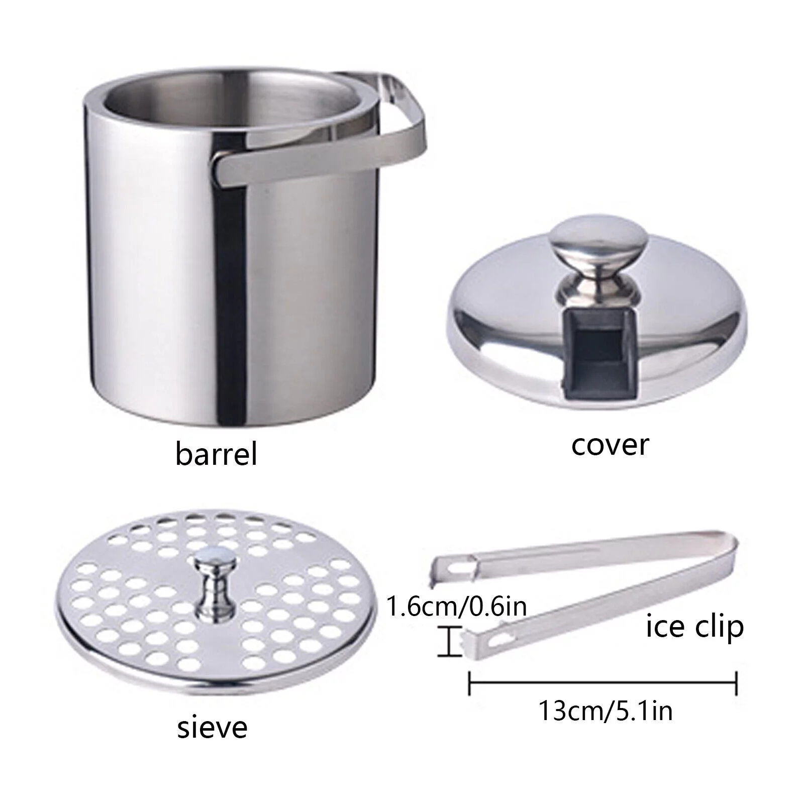 YIYIBYUS Stainless Steel Ice Bucket Double Wall Insulated Ice Bucket Champagne &Wine Bucket1.3L with Lid Strainer and Ice Tong