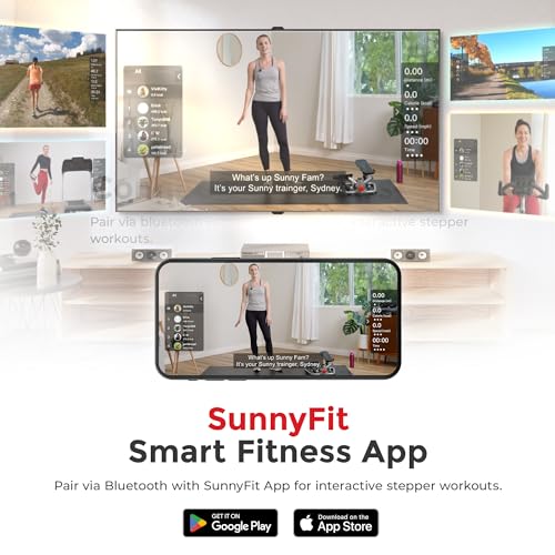 Sunny Health & Fitness 2-in-1 Premium Power Stepper with Resistance Bands, Low-Impact Cardio, Space-Saving, Height-Adjustable, with Enhanced Bluetooth Connectivity with Free SunnyFit App