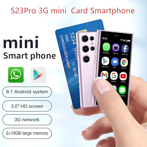 S23Pro 3G Mini Smartphone 3.0 Inch WiFi GPS RAM 2GB ROM 16GB MTK6580 Quad Core Android 8.1 WCDMA Cell Phones Slim Body HD Camera Dual Sim Cute Palm Smartphone (Black)