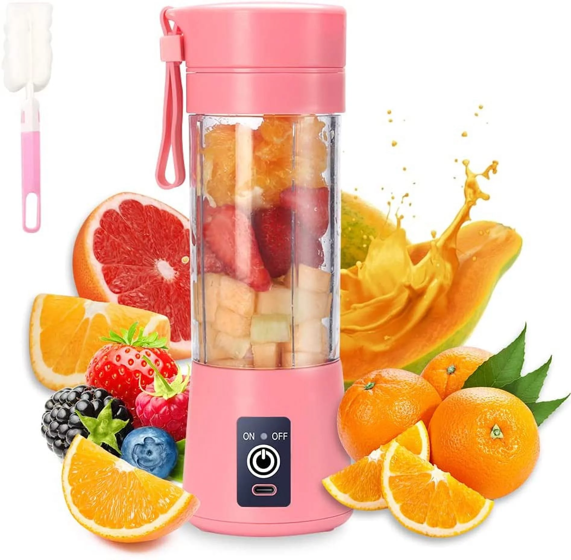 Portable Blender USB Rechargeable Juicer Cup with Six Blades Smoothies Mixer Fruit Machine 380ml Water Bottle for Sports Travel Outdoors