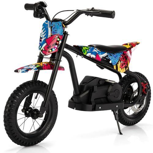 TOBBI Kids Dirt Bike 24V Electric Toddler Motorcycle w/3-Speed Modes, Max Weight 143LBS, Up to 13MPH Off-Road Motor Bike for Children with Dual Brakes, LED Power Display