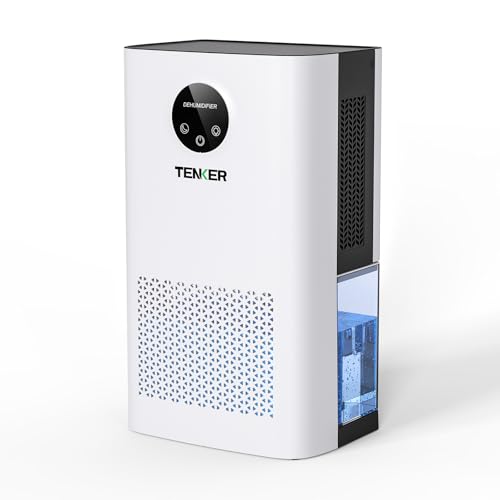 TENKER Dehumidifier for Home, 77 OZ Water Tank (1000 sq.ft) Dehumidifiers, Quiet Dehumidifier with Sleep Mode, Auto Shut Off, 7-Color LED Light for Closet Bedroom Bathroom Basement RV, White