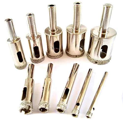 Drilax Diamond Drill Bit 10 Pieces Set 5/32 3/16 1/4 5/16 3/8 1/2 5/8 3/4 7/8 1 Inch Ceramic Porcelain Tile Glass Granite Quartz Slate Kitchen Bathroo