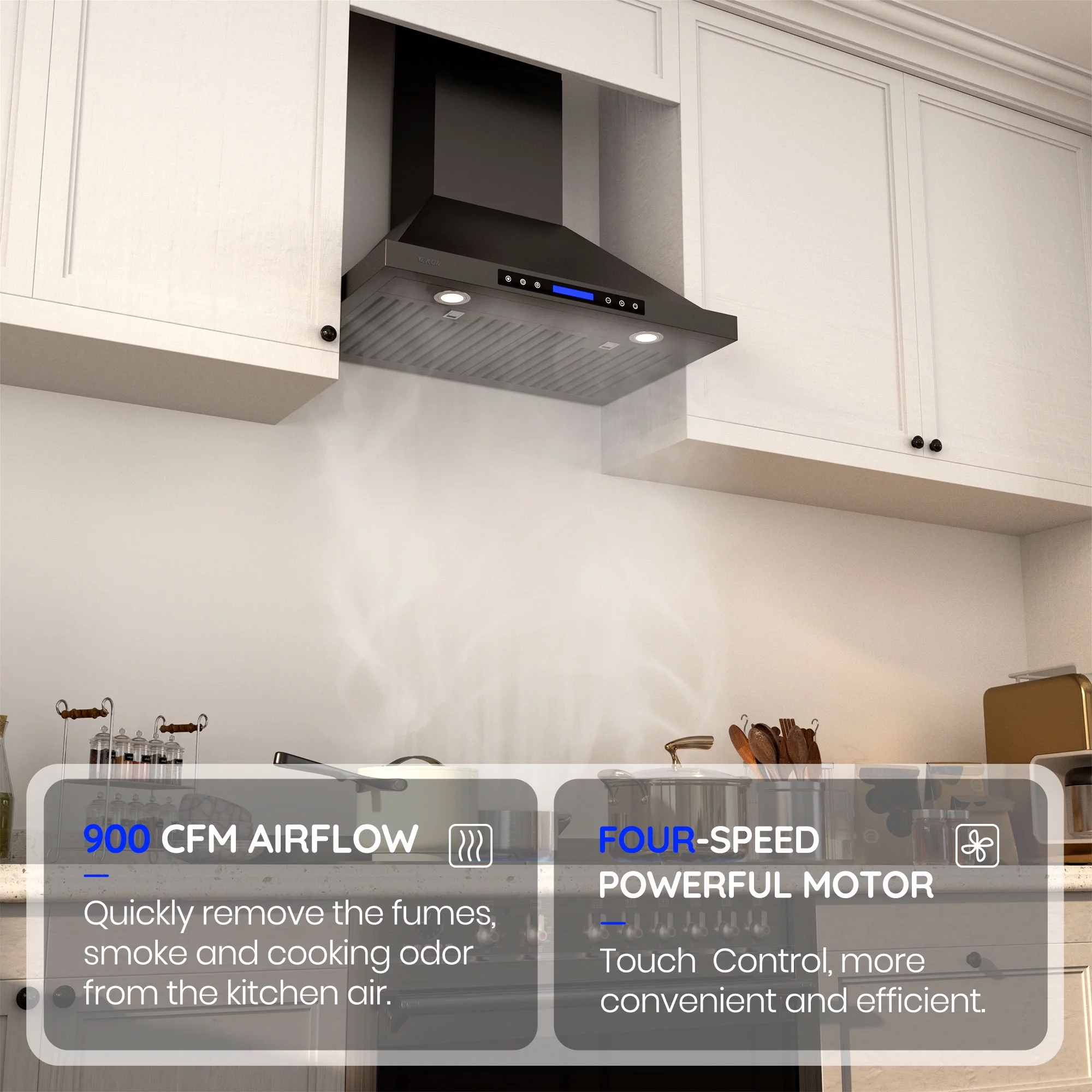 EKON Kitchen Expert 30 inch 900 CFM Convertible Black Stainless Steel Wall Mount Range Hood
