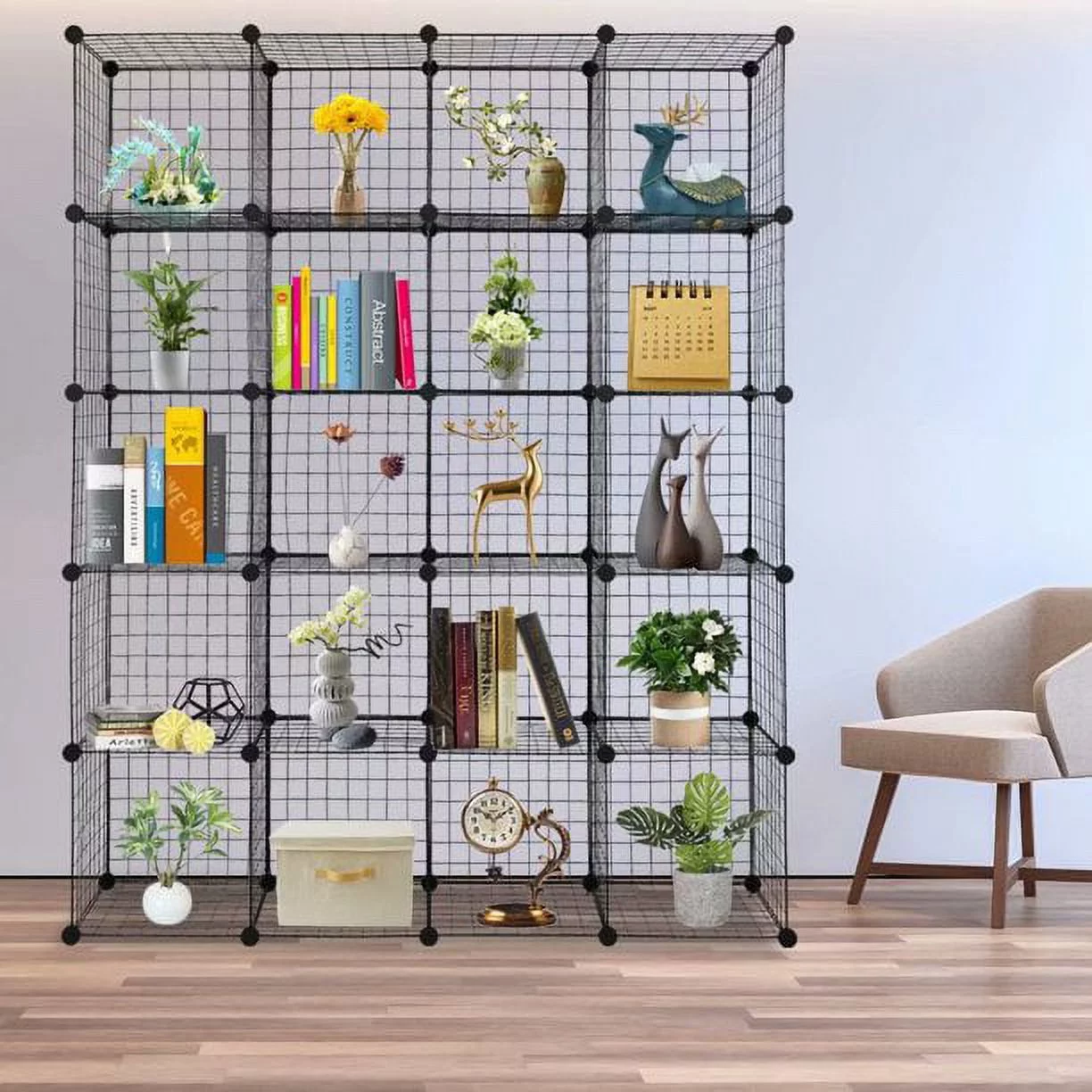 20-Cube Organizer Cube Storage Shelves Wire Cube Storage Origami Shelves Metal Grid Multifunction Shelving Unit Modular Cubbies Organizer Bookcase