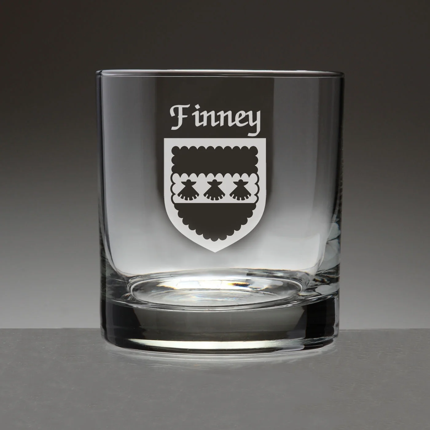 Finney Irish Coat of Arms Tumbler Glasses - Set of 4 (Sand Etched)