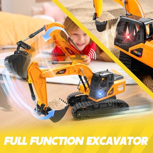 JOYIN Remote Control Excavator Toys for Boys, 2.4Ghz RC Play Excavator with Light, Construction Toys for Boys 3-5 4-7 8-12 Year Old Kids, Birthday Gift