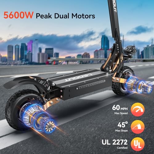 Electric Scooter, 31/53Mph Top Speed, 1000W/5600W Motor, 40/59Mi Long Range, NFC Dashboard, Dual Suspension & Brake System Electric Scooter for Adults