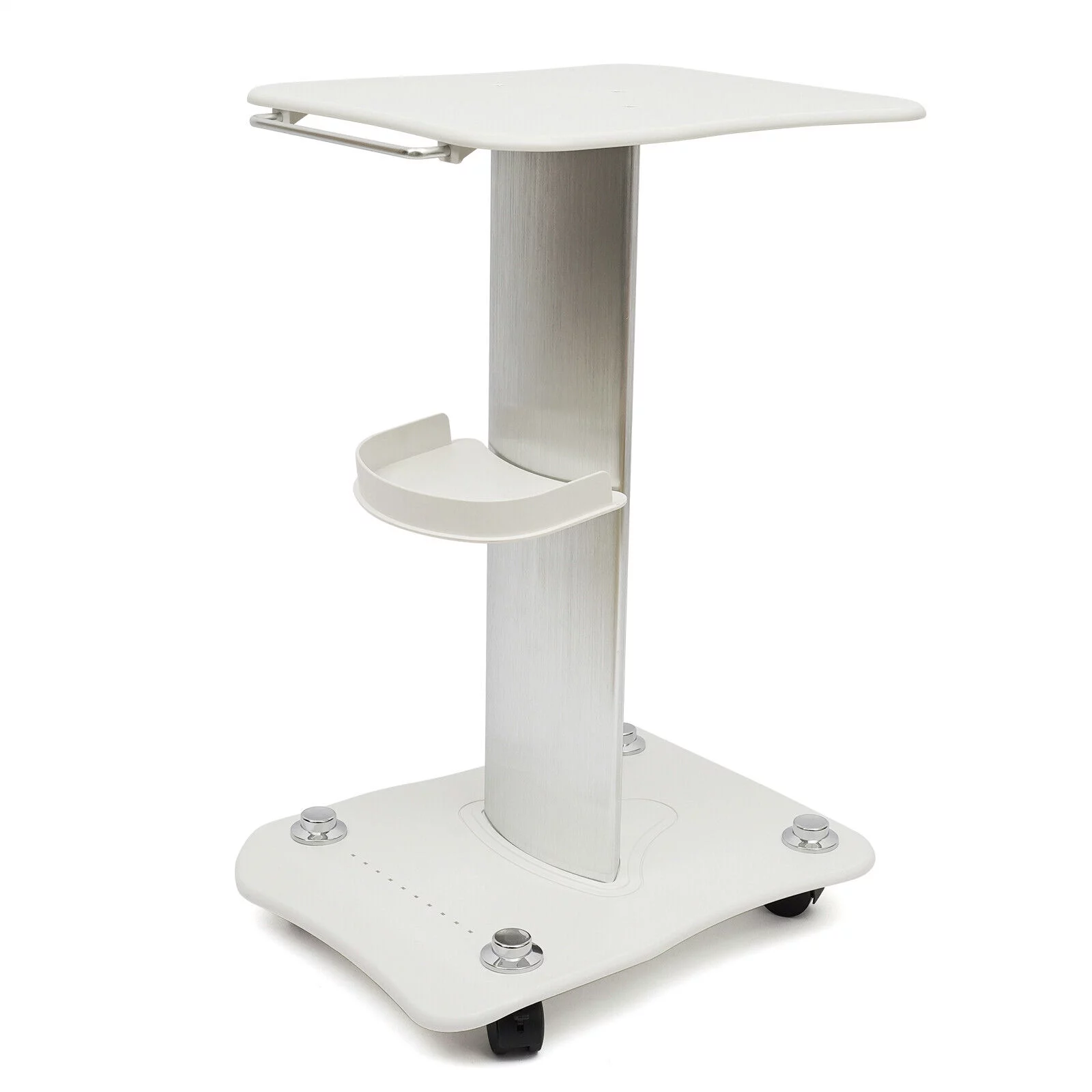 Rolling Trolley Cart Beauty Machine Stand, 4 Wheels Hair Salon Alluminum Alloy White Beauty Cart