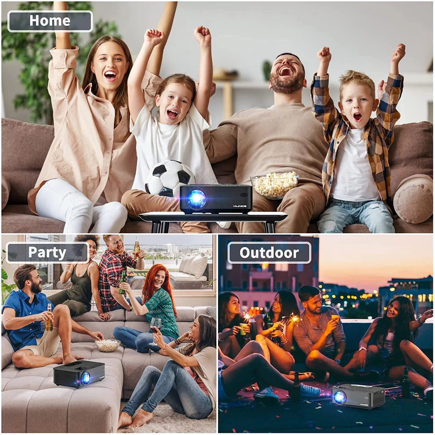 VILINICE Mini WiFi Projector, HD 1080P and 240" LCD Display, with Bluetooth for Home Cinema & Outdoor Movie