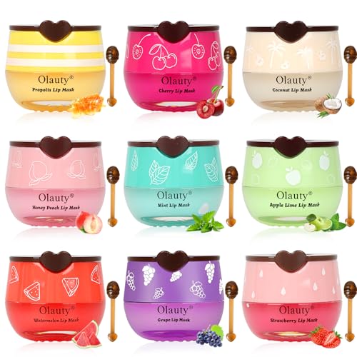 4 PCS Bee Lip Balm Lip Mask Honey Pot, Honey & Strawberry & Watermelon & Apple Lime Lip Sleeping Mask Propolis Moisturizing Lip Balm with Stick, Hydrating Prevention Dry & Cracked