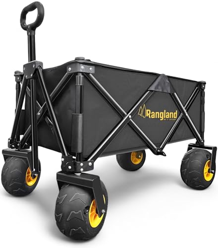 Beach Wagon with Big Wheels for Sand [Large Balloon Air Tires] Folding Utility Cart with Rustproof Heavy-Duty Steel Frame, Black/Yellow (All-Terrain RX800)