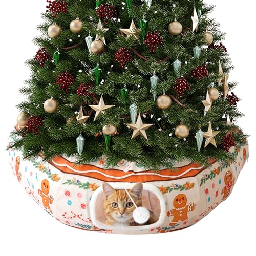 Sosation Cat Tunnel Bed Under Christmas Tree Gingerbread Man Tree Pet Cute Donut Tunnel for Indoor Cat Christmas Decorations Kitten Cave for Small Animals Indoor Outdoor Decorations