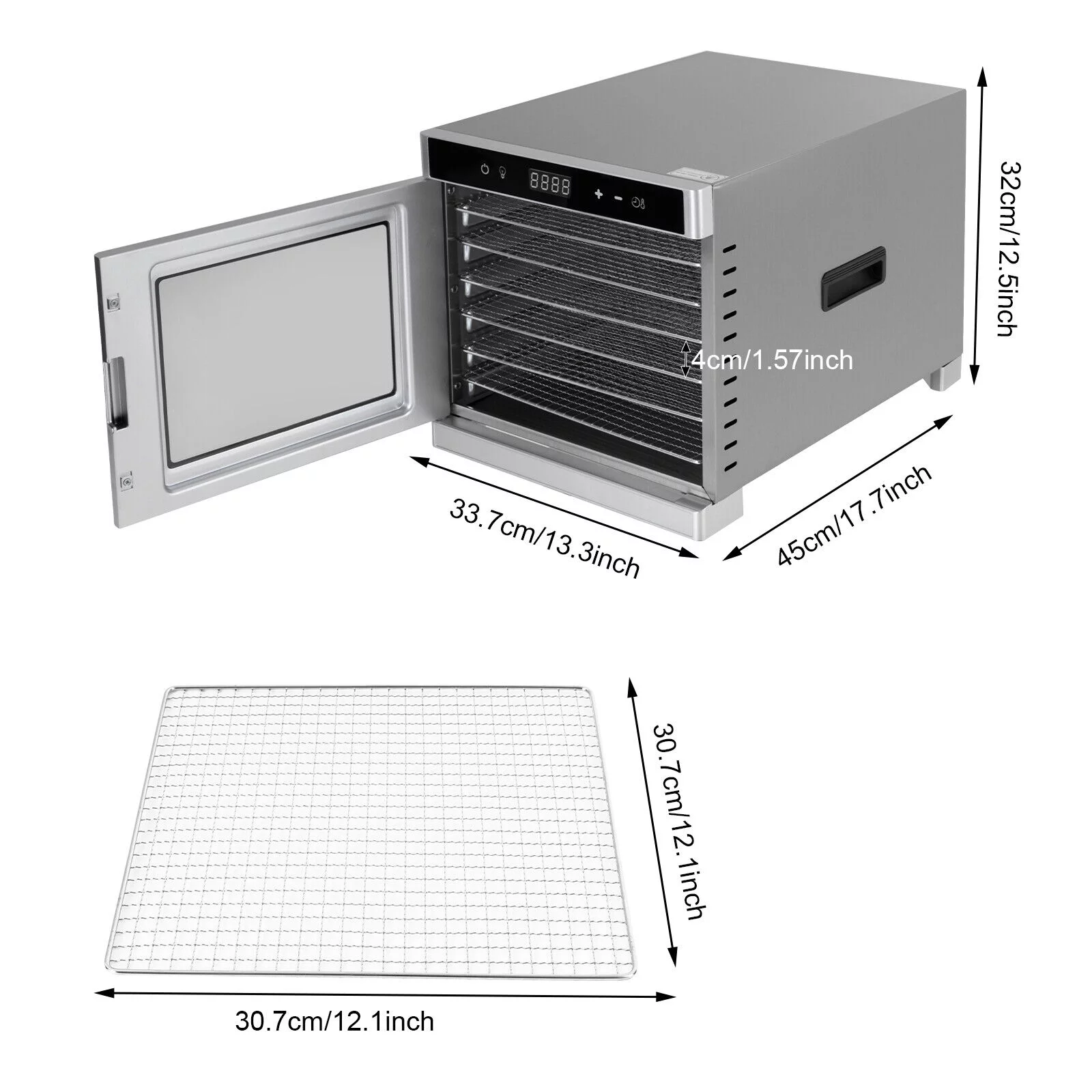 Denest Commercial 6 Tray Food Dehydrator Stainless Steel Fruit Meat Jerky Dryer 700W w/ Temp Control