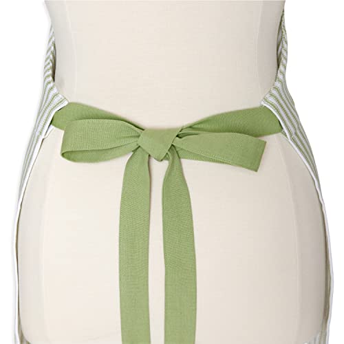 Cackleberry Home Red and White Ticking Stripe Woven Cotton Bib Apron Pocket Adjustable Strap