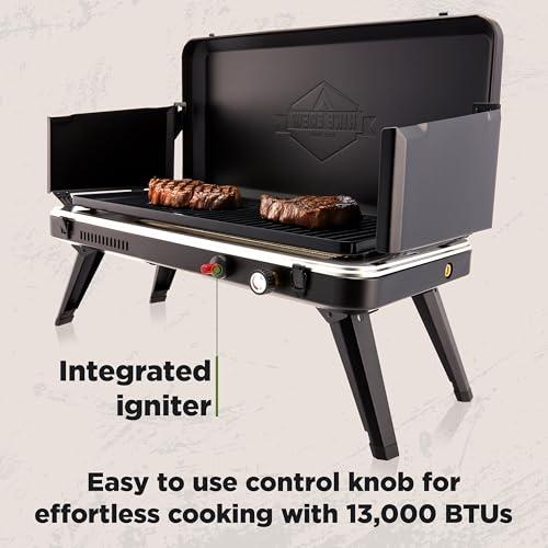 Hike Crew 2-in-1 Gas Camping Grill and Griddle Combo | 13,000 BTU Portable Propane Burner | Foldable Legs | Integrated Igniter & Included Regulator w/Drip Tray | Wind Panels & Built-in Carry Handle