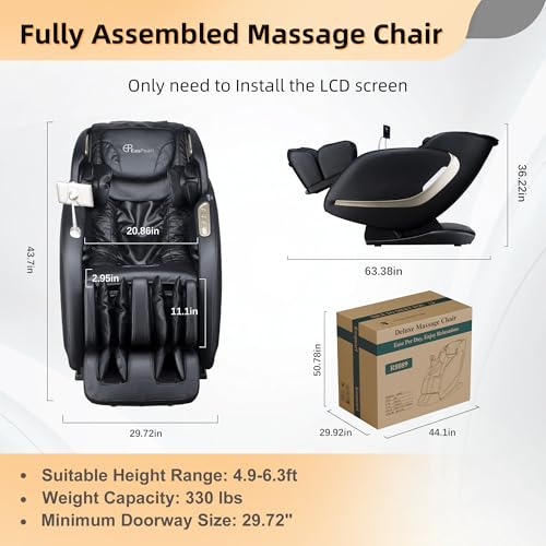 EASPEARL 2025 Massage Chair, 4D Full Body Zero Gravity Massage Chairs with APP, SL Track Shiatsu Stretch Massage Recliner Chair with Electric Footrest, Heat, Foot Rollers, Body Scan(Black)