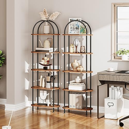 HOOBRO 5 Tier Open Bookshelf, Modern Arched Bookcase Display Shelf Racks, Wooden Bookcase Storage Shelves Metal Frame, Tall Storage Organizer for Living Room, Easy Assembly, Gold DM176SJ01