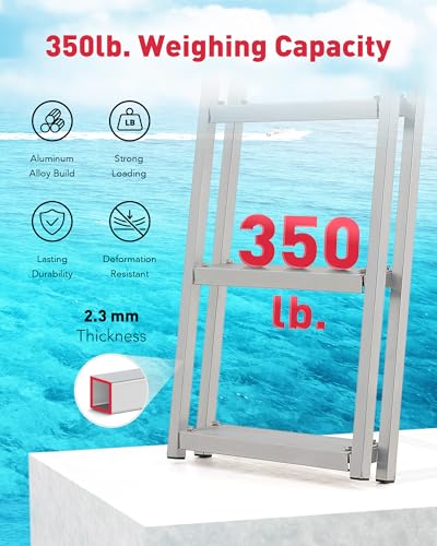 CO-Z 3 Step Removable Dock Ladder, Pontoon Boat Ladder with 350lb Load, Aluminum Swim Ladder with Wide Step & Nonslip Tread, Quick Release Dock Stair for Lake Swimming Pool Marine Boarding