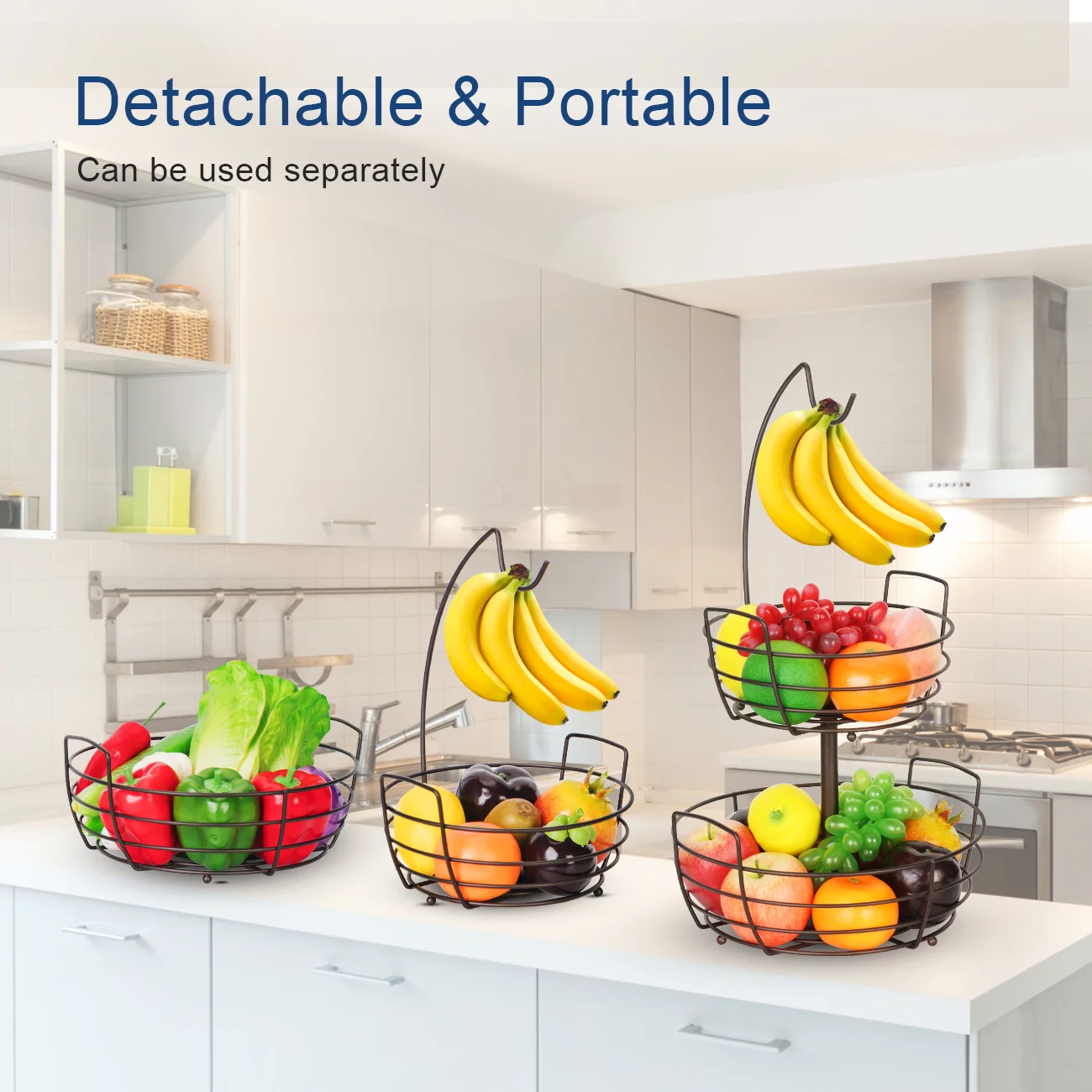Auledio 2 Tier Disassembly Fruit Holder,Fruit Basket Bowlwith Banana Holdersin Kitchen in home