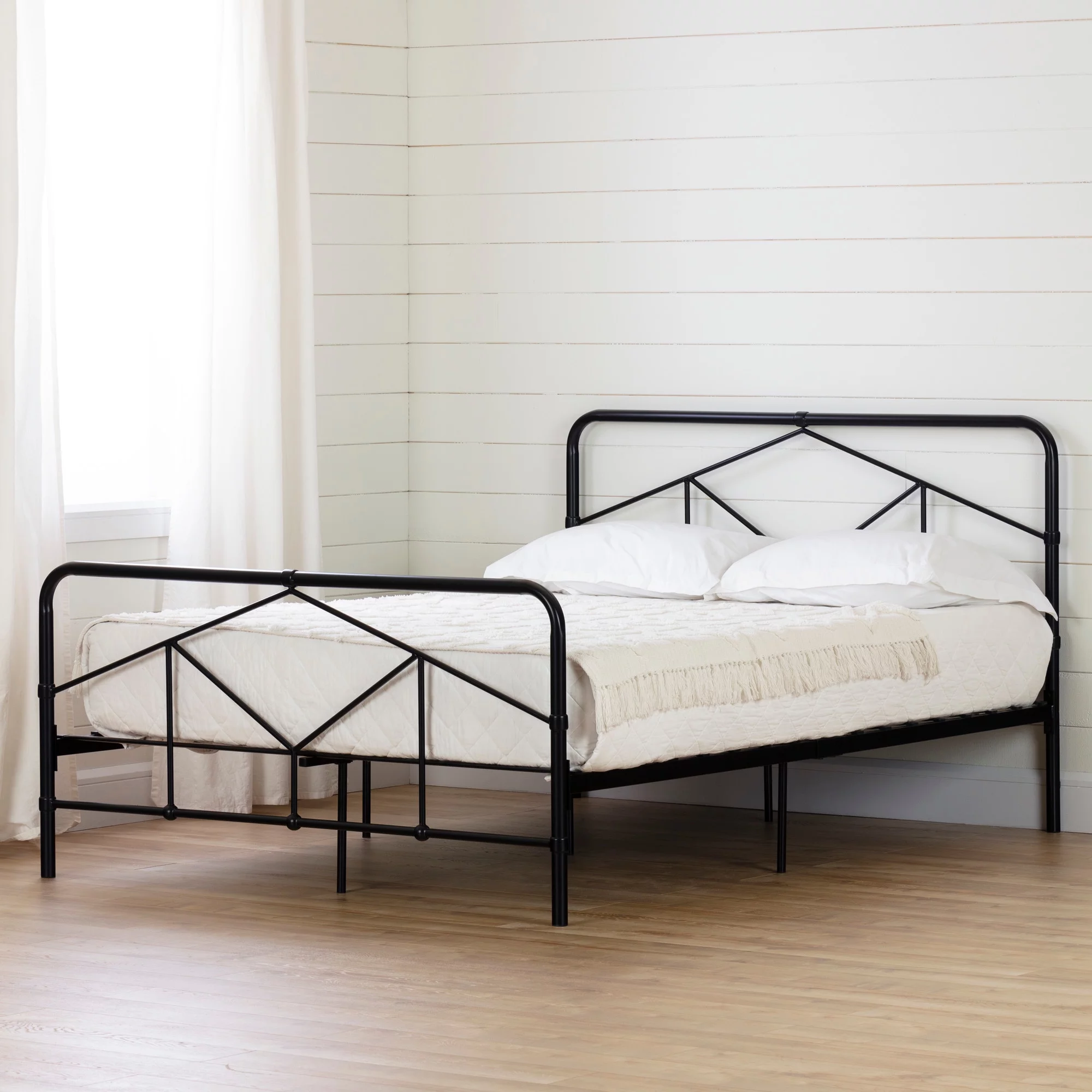 South Shore Sazena Full Geometric Metal Platform Bed, Matte Black