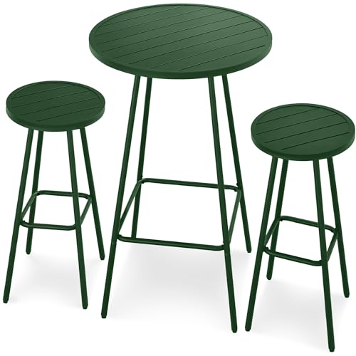 Best Choice Products 3-Piece Patio Dining Set, Bar Height, Outdoor Bistro Set, Outdoor Round Bar Table w/ 2 Bar Stools, Steel - Dark Green