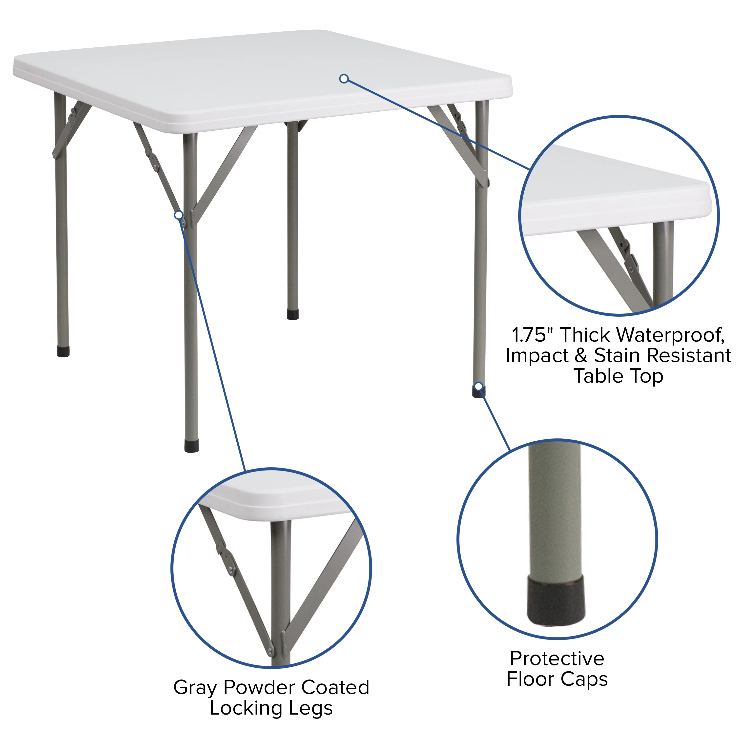 BizChair 2.85-Foot Square Granite White Plastic Folding Table