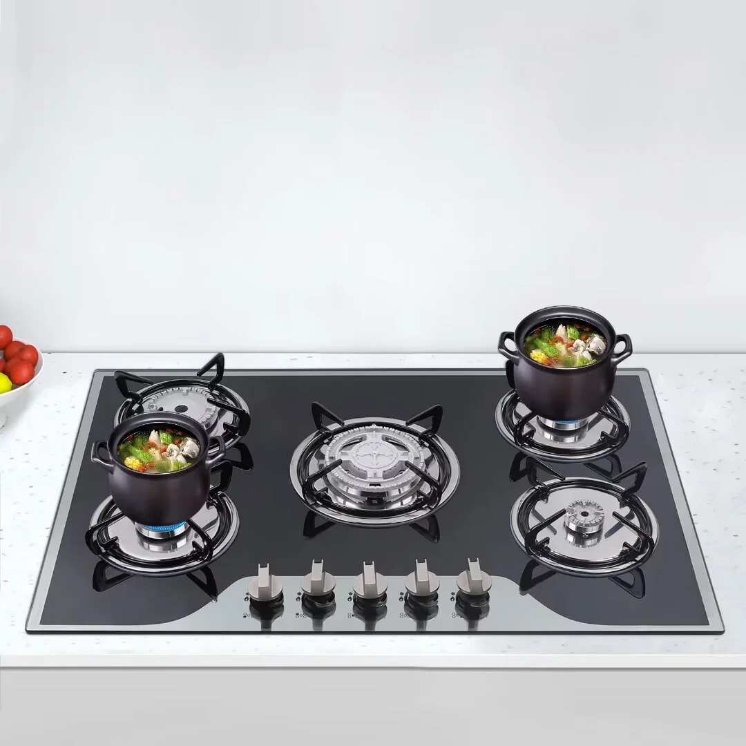 Oukaning Built-in 5 Burner Tempered GlassGas Cooker,LPG/NG Gas Cooker Hob Cooktop (30.3 inch)