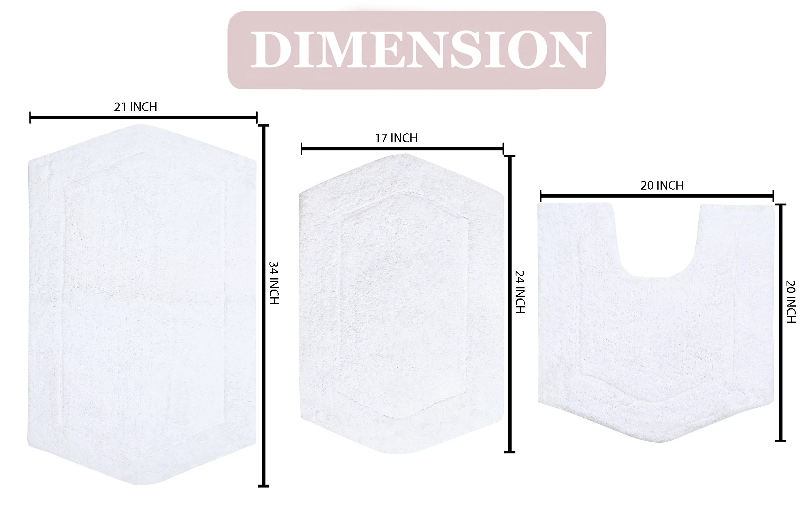 Home Weavers Waterford Collection Cotton Bath Rug, Soft and Absorbent Bath Rugs, Non-Slip Plush Bath Carpet, Machine Wash, bath rug for Bathroom, 3 Piece Set with Contour, White Shower Rug Rug