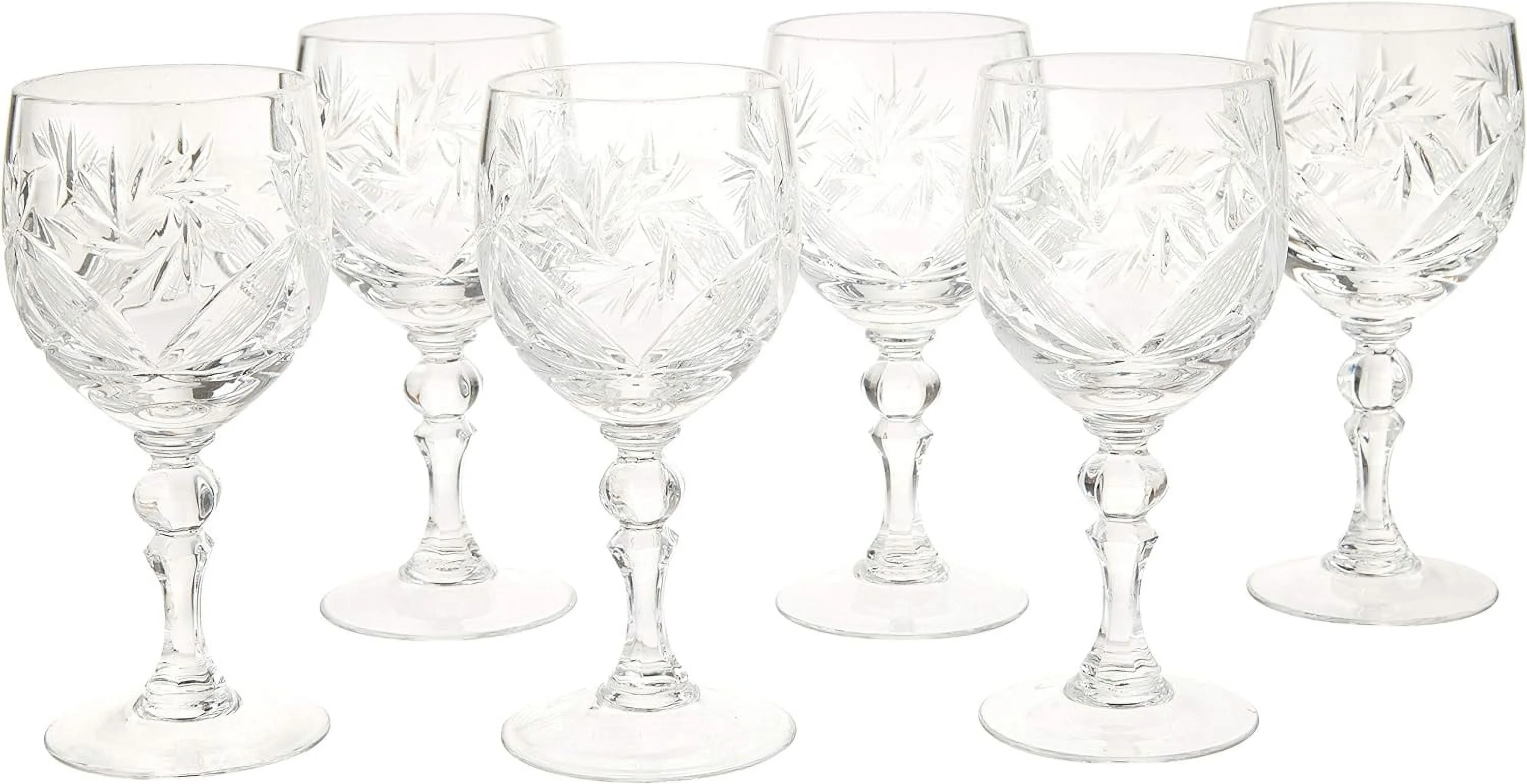 Set Of 6, 8.8-Oz Hand Made Vintage Russian Crystal Wine Glasses