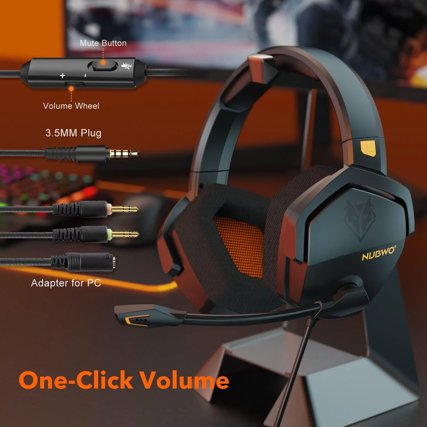 Wired Gaming Headset with Microphone | Over-Ear Game Headphone with Cord for PS5, PS4, Xbox One, Switch, Computer, PC, Laptop, and Mac, Orange