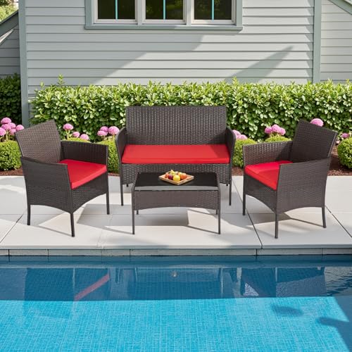 FDW Wicker Outdoor Furniture Patio Furniture Set of 3 Rattan Patio Chairs Outdoor Chairs Patio Conversation Set with Coffee Table for Yard Backyard Lawn Porch Poolside Balcony,Black