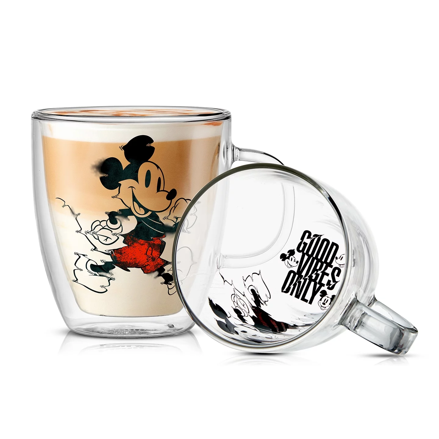JoyJolt Mickey Mouse Glitch Double Wall Coffee Mugs 13.5 oz - Set of 2