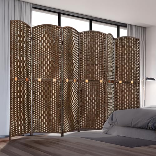 JOSTYLE Folding Privacy Room Divider, 4 Panel Screen Divider 6 ft. Tall Freestanding Extra Wide Rattan Room Partition Wall Separation Dividers, Grey