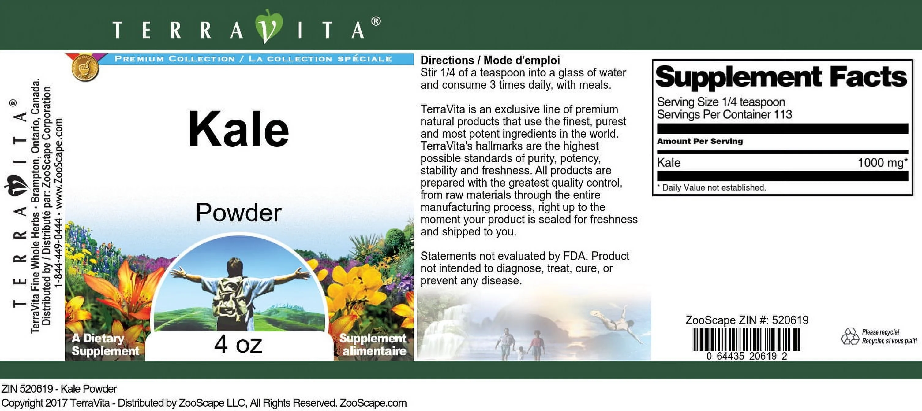 TerraVita Kale Powder, (4 oz, 1-Pack, Zin: 520619)