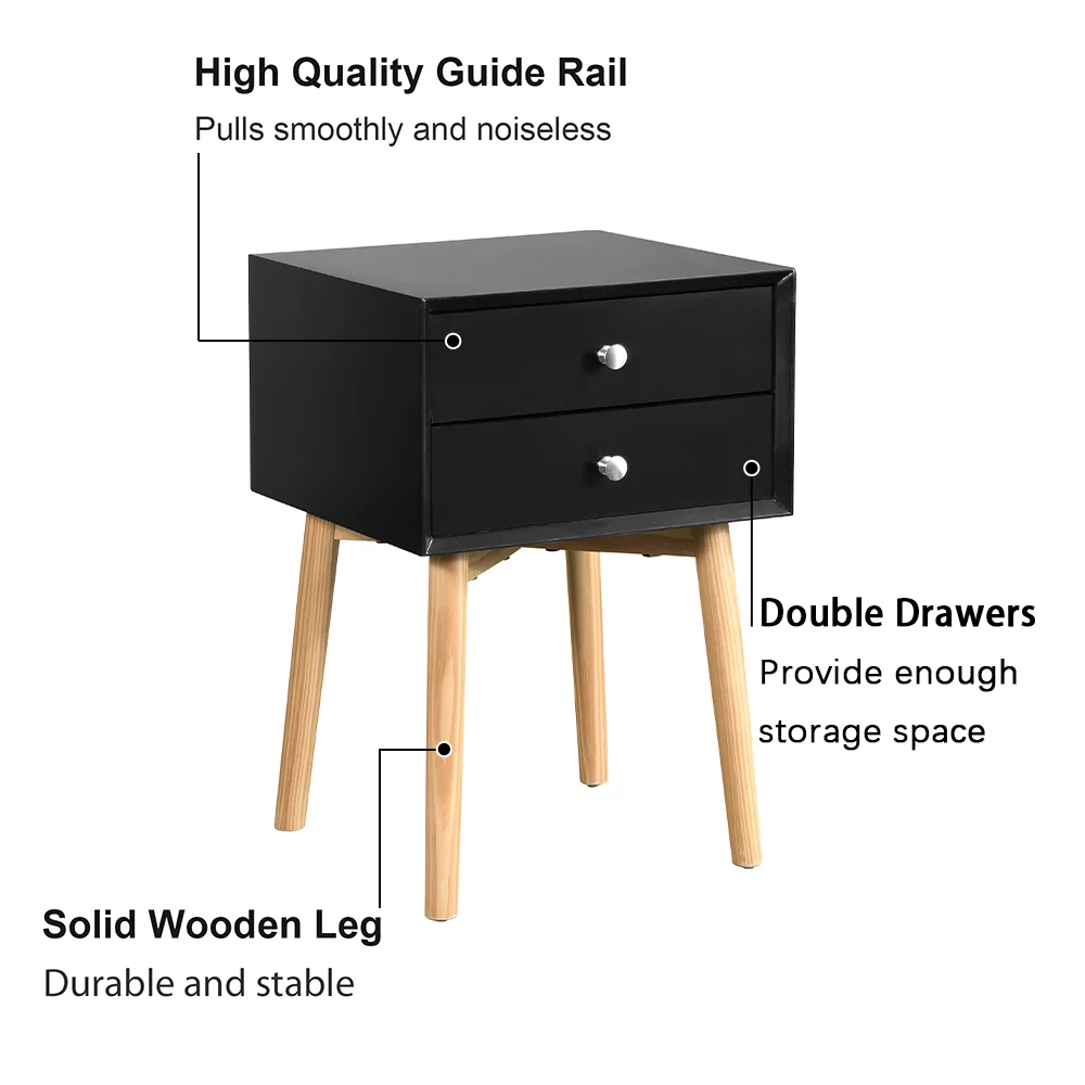 KAMIDA Small Side Table with Drawers, Modern Wooden End Table, Telephone Table, Small Storage Table with 2 Drawers and 4 Legs, Storage Table Furniture for Home Office Living Room Bedroom, Black