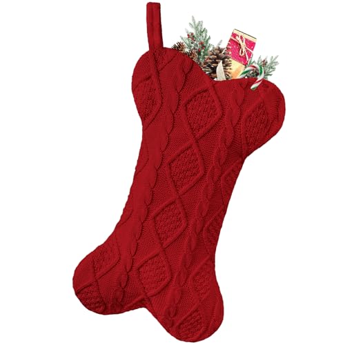 Malier Dog Christmas Stocking, Knit White Christmas Stocking for Dogs, Bone Shape Dog Stocking Christmas Large Pet Stockings Hanging Dog Christmas Stocking for Dogs Cats Pets (White)