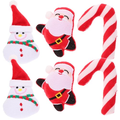 LOGOFUN 6pcs Christmas Filled Catnip Toys Plush Xmas Santa Snowman Candy Cane Shaped Cat Chew Toy for Cat Kitten Festival Holiday Pet Accessories